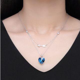Swarovski Elements Crystal Heart & Arrow Pendant 925 Sterling Silver Layered Necklace