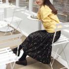 Accordion-pleats Velvet Midi Skirt