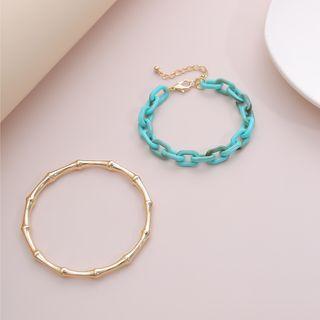 Set: Plain Bangle + Beaded Bracelet 0575 - Gold - One Size