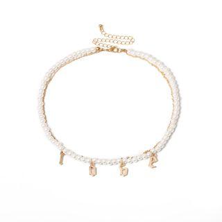 Faux Pearl Layered Necklace 2784 - Gold - One Size