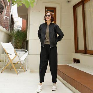 Crew-neck Zip-up Flight Jacket