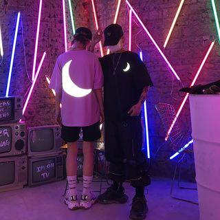 Couple Matching Moon Print Elbow-sleeve T-shirt