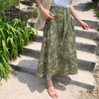 Self-tie Long Paisley Skirt Khaki - One Size