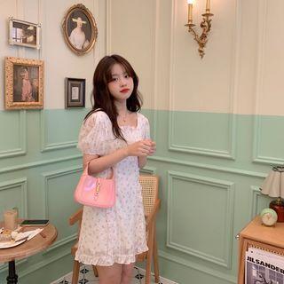 Square-neck Peach Print Mini A-line Dress