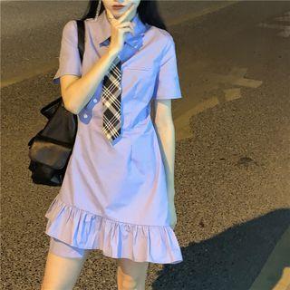 Short-sleeve Asymmetrical Hem Shirtdress