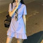 Short-sleeve Asymmetrical Hem Shirtdress