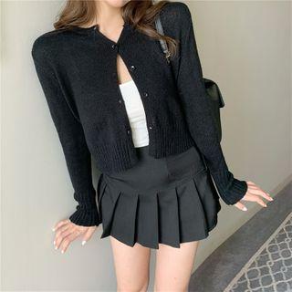 Cropped Tank Top / Light Cardigan / Pleated Mini Skirt