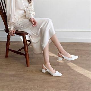 Croc-grain Block-heel Slingback Pumps