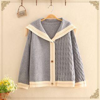 Sailor-collar Cable-knit Panel Knit Cardigan