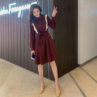 Long-sleeve Ruffled Bow A-line Dress