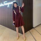 Long-sleeve Ruffled Bow A-line Dress