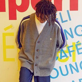 [r:lol] Couple Raglan-sleeve Contrast-trim Cardigan Gray - One Size