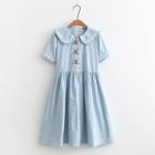 Short Sleeve Collared Bear Embroidered Dress