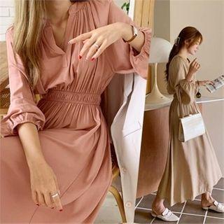 Gathered-waist Long Peasant Dress