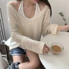 Long-sleeve Crochet Knit Top / Halter Top