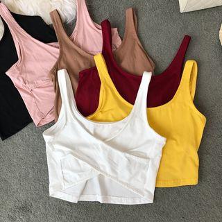 Cross-back Plain Cropped Tank Top