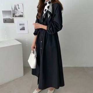 Drawstring A-line Long Safari Coatdress