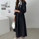 Drawstring A-line Long Safari Coatdress