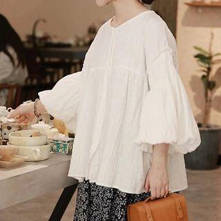 Round Neck Crinkled Blouse White - One Size
