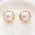 Faux Pearl Stud Clip-on Earring 1 Pair - Circle Faux Pearl - Gold & White - One Size