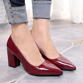 Floral Print Chunky Heel Pointed Pumps
