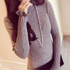 Ruffled Mock-turtleneck Rib Knit Top