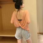 Open Back Long Sleeve T-shirt / Drawstring Shorts