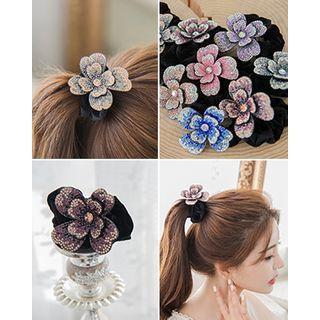 Rhinestone Flower Scrunchy Hair Tie