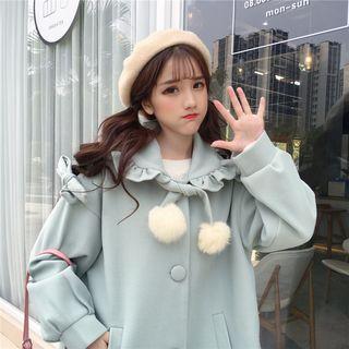 Ruffle Trim Single-breasted Coat Padded - As Shown In Figure - One Size