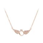 Fashion Plated Rose Gold Angel Wing Necklace With Cubic Zircon Rose Gold - One Size