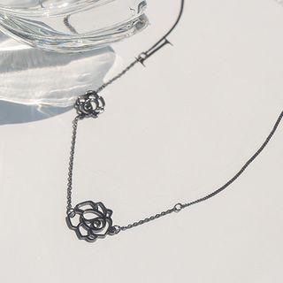 925 Sterling Silver Flower Pendant Necklace Rose Gold - One Size