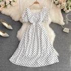 Puff Sleeve Dotted A-line Maxi Dress