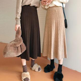 Midi Ribbed A-line Knit Skirt