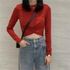 Long-sleeve Twisted Cropped T-shirt Wine Red - One Size