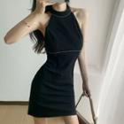 Chain Accent Halter Off-shoulder Dress