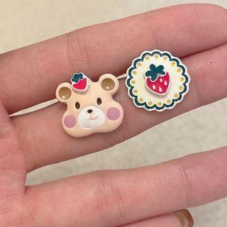 Bear Strawberry Asymmetrical Alloy Earring