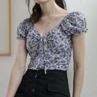 Puff-sleeve V-neck Floral Top