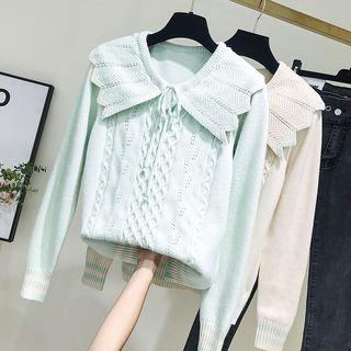 Perforated Collared Knit Top