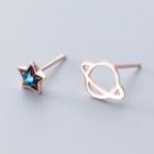 Non-matching 925 Sterling Silver Rhinestone Planet & Star Earring