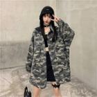 Camo Print Hooded Jacket As Shown In Figure - One Size
