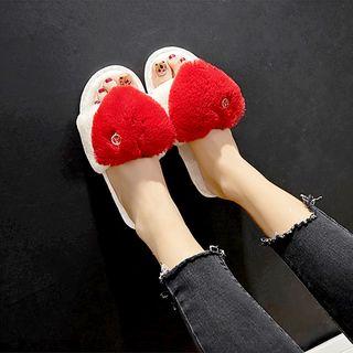 Heart Accent Furry Slippers