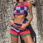 Pattern Crop Tank Top / Hot Pants / Set