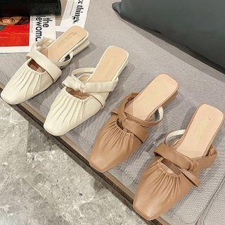 Shirred Block Heel Mules
