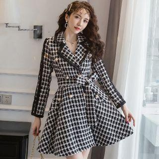 Double-breasted Mini A-line Tweed Blazer Dress