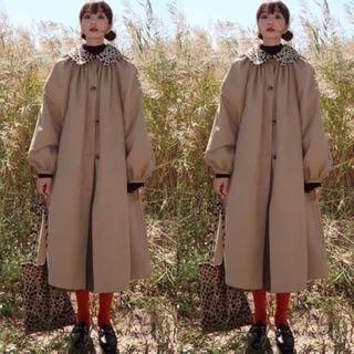 Long-sleeve Single Breasted Loose Fit Trench Coat Almond - One Size