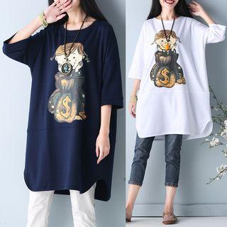 Printed 3/4 Sleeve Long T-shirt