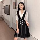 Set: Elbow-sleeve Top + Pinafore Dress