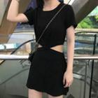 Short-sleeve Cutout Dress Black - One Size