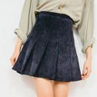 Pleated A-line Corduroy Skirt