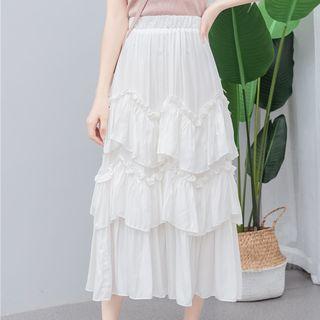 High-waist Layered A-line Midi Skirt